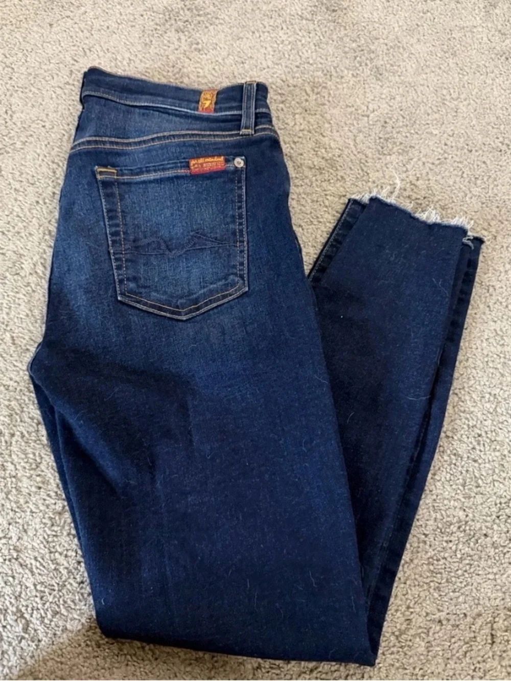7 for All Mankind The Ankle Skinny Dark Wash Fray Hem Size 29